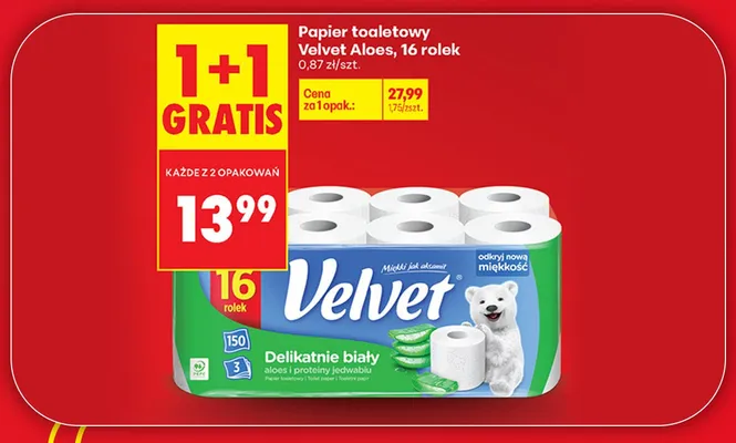 Papier toaletowy Velvet Aloes promocja w Biedronka