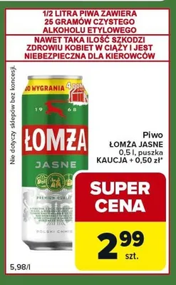 Piwo Łomża Jasne puszka promocja w Carrefour Express