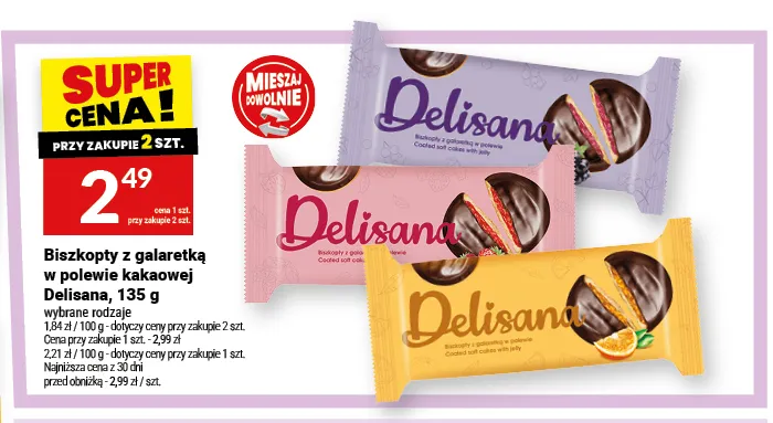 Biszkopty z galaretką wiśniową w polewie kakaowej Delisana promocja w Twój Market