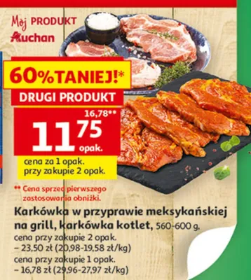 Karkówka w przyprawie meksykańskiej na grilla lub karkówka kotlet, 560-600 g promocja w Auchan