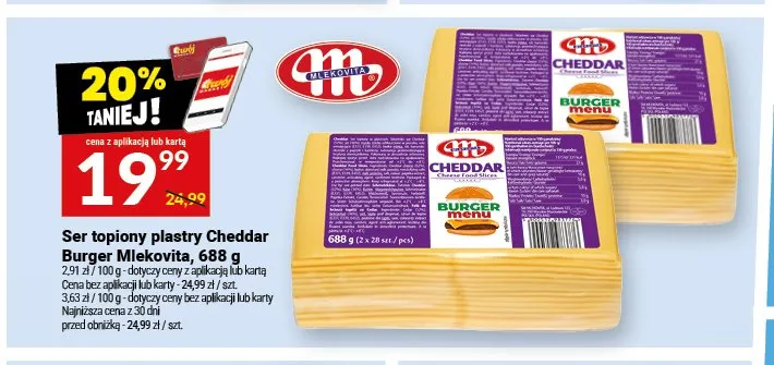 Ser topiony plastry Cheddar Burger Mlekovita promocja w Twój Market