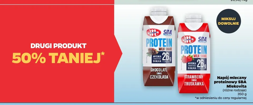 Napój mleczny proteinowy SBA Mlekovita promocja w Netto