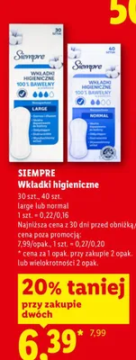 Wkładki higieniczne Siempre Large promocja w Lidl
