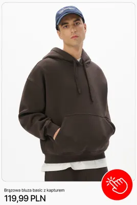 Brązowa bluza basic z kapturem Cropp promocja w Cropp