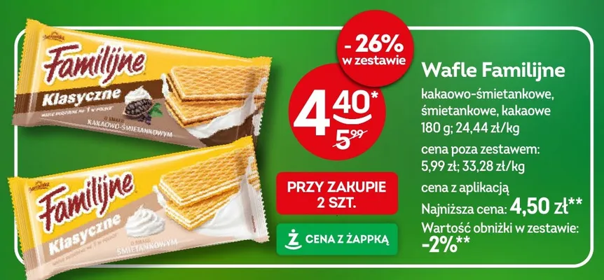 Wafle Familijne kakaowe promocja w Żabka