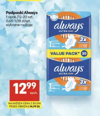 Podpaski Always Ultra Day promocja w Delikatesy Centrum