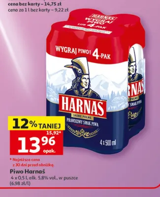 Piwo Harnaś Jasne Pełne 4-pak 500ml promocja w Auchan