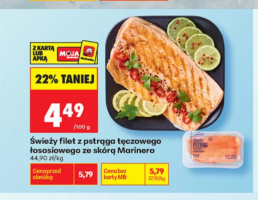 Świeży filet z pstrąga tęczowego łososiowego ze skórą Marinero promocja w Biedronka