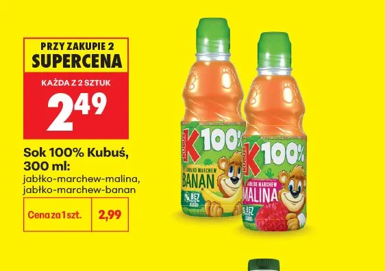 Sok 100% Kubuś jabłko-marchew-banan promocja w Biedronka