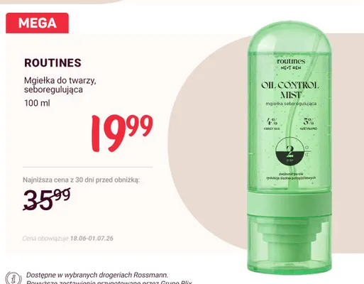 Mgiełka do twarzy Routines seboregulująca promocja w Rossmann