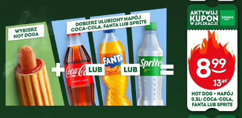 Zestaw Hot Dog + napój gazowany Coca-Cola 500 ml promocja w Żabka