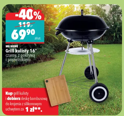 Grill kulisty 16" czarny, z pokrywą i popielnikiem Mg Home promocja w Biedronka Home