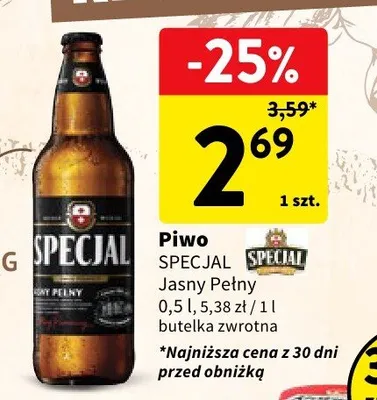Piwo Specjal Jasny Pełny butelka zwrotna promocja w Intermarche
