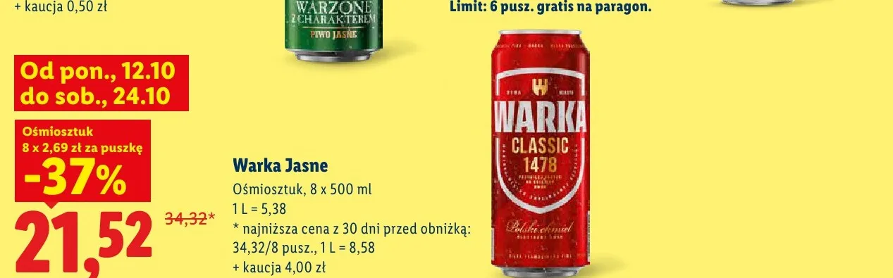 Piwo Warka 8-pak promocja w Lidl