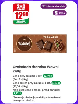 Czekolada tiramisu Wawel promocja w Dino