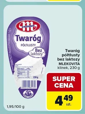 Twaróg półtłusty bez laktozy Mlekovita klinek promocja w Carrefour Express