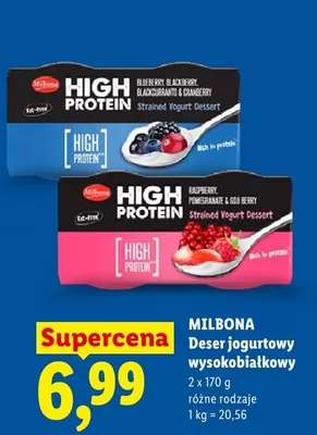 Deser jogurtowy wysokobiałkowy Milbona Raspberry Pomegranate & Goji Berry promocja w Lidl