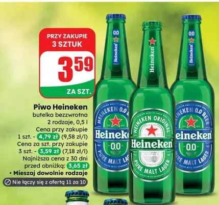 Piwo bezalkoholowe Heineken 0,0% promocja w Dino