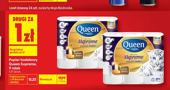 Papier toaletowy Queen Supreme 9-pak promocja w Biedronka