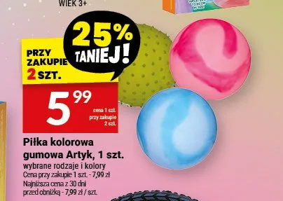 Piłka kolorowa gumowa Artyk promocja w Twój Market