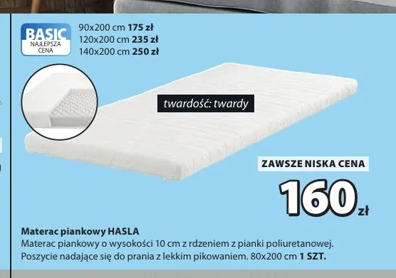 Materac piankowy Hasla 140x200 cm promocja w Jysk