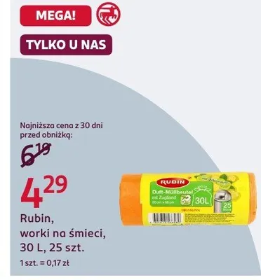 Worki na śmieci Rubin, 30 L, 25 szt. promocja w Rossmann
