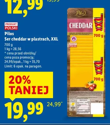 Ser Pilos Cheddar w plastrach XXL promocja w Lidl