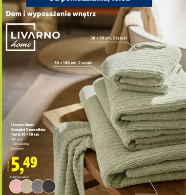 Komplet 2 ręczników frotté 30 × 50 cm promocja w Lidl
