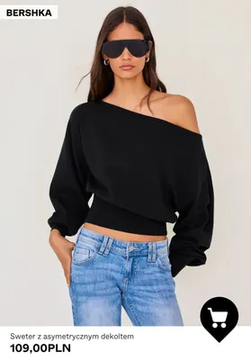 Sweter z asymetrycznym dekoltem Bershka promocja w Bershka