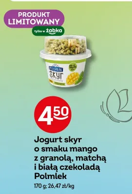 Jogurt skyr o smaku mango z granolą, matchą i białą czekoladą Polmlek promocja w Żabka