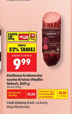 Kiełbasa krakowska sucha Kraina Wędlin Select promocja w Biedronka