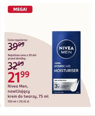 Nawilżający krem do twarzy Nivea Men Hydrocare promocja w Rossmann