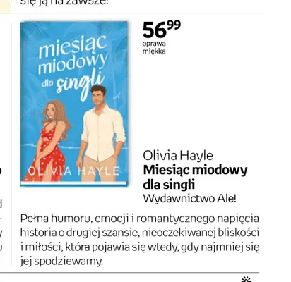 Książka Miesiąc miodowy dla singli Olivia Hayle Wydawnictwo Ale! promocja w Empik