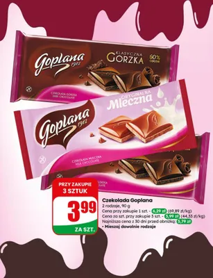 Czekolada 2 rodzaje promocja w Dino