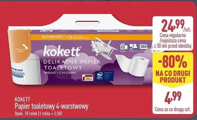 Papier toaletowy 4-warstwowy Kokett promocja w Aldi