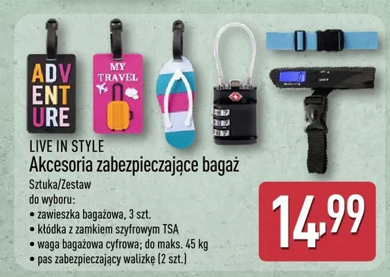Akcesoria zabezpieczające bagaż Live In Style promocja w Aldi