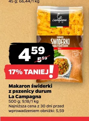 Makaron świderki z pszenicy durum La Campagna promocja w Netto