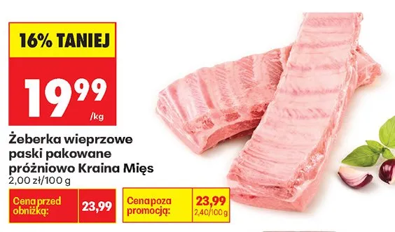 Żeberka wieprzowe paski pakowane próżniowo promocja w Biedronka