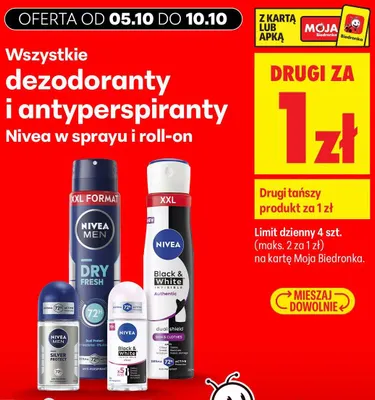 Dezodoranty i antyperspiranty Nivea w sprayu i roll-on promocja w Biedronka