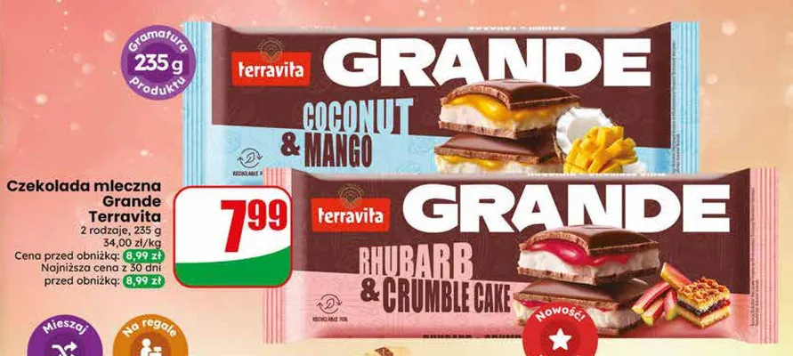 Czekolada mleczna Grande Coconut & Mango Terravita promocja w Dino