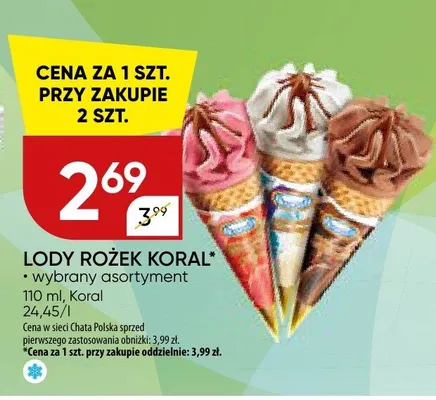 Lody rożek Koral wybrany asortyment promocja w Chata Polska