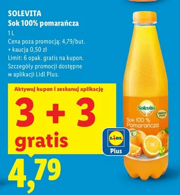 Sok 100% pomarańcza promocja w Lidl