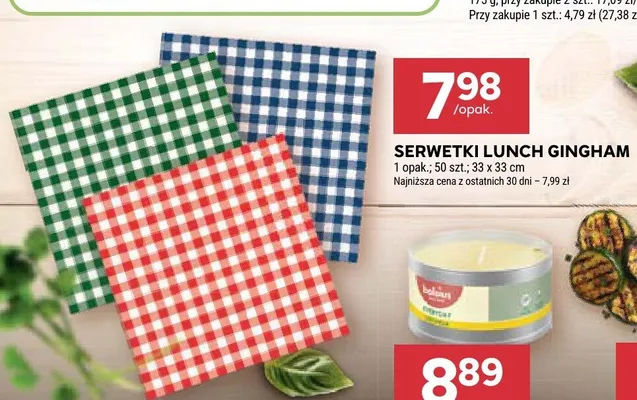 Serwetki lunch Gingham 33x33cm promocja w Stokrotka