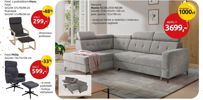 Fotel z podnóżkiem Manu promocja w Black Red White