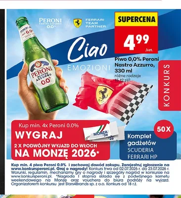 Piwo bezalkoholowe Peroni Nastro Azzurro promocja w Biedronka