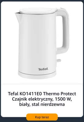 Czajnik elektryczny Tefal KO1411E0 Thermo Protect biały stal nierdzewna promocja w Amazon