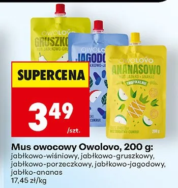 Mus owocowy Owolovo jabłkowo-wiśniowy 200g promocja w Biedronka