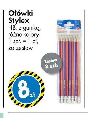 Ołówki Stylex HB z gumką 8-pak promocja w Tedi