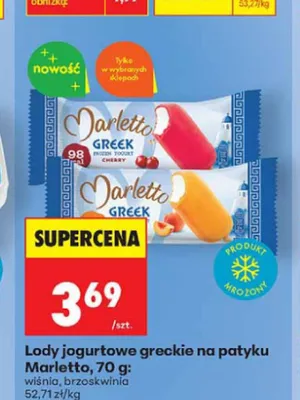 Lody jogurtowe greckie na patyku Marletto brzoskwinia promocja w Biedronka