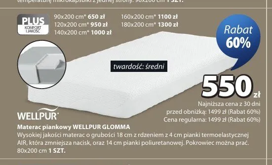 Materac piankowy Wellpur Glomma promocja w Jysk
